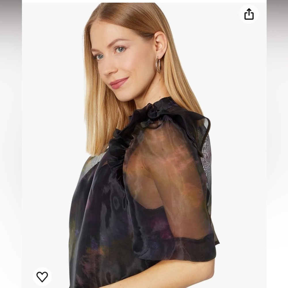 Marie Oliver Perry Top Moon Dye Silk Blouse Blue Purple Puff Sleeve Feminine - Picture 2 of 8